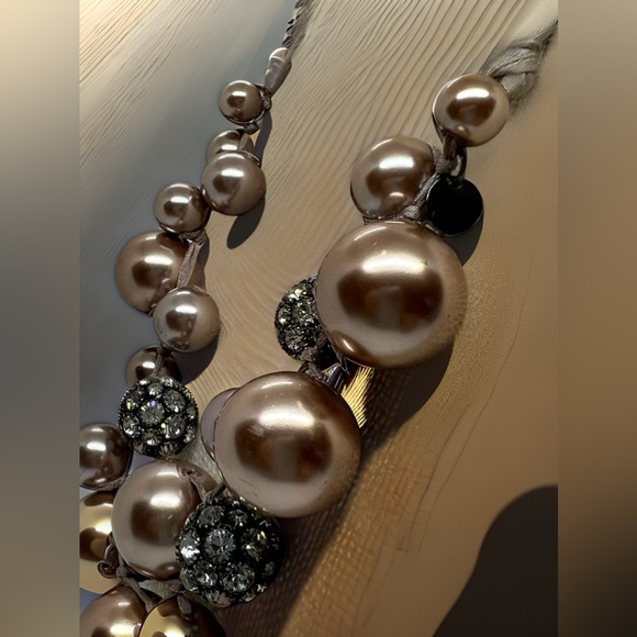 J Crew Champagne Bubbles & Rhinestone Spheres Ribbon Necklace - Picture 4 of 5